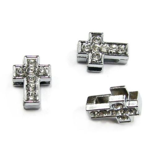 Jewelry metal findings cross shaped bead for string up with small crystals 10 mm hole 8 mm