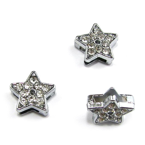 Metal star with sparkling crystals for stringing 10 mm hole 8 mm