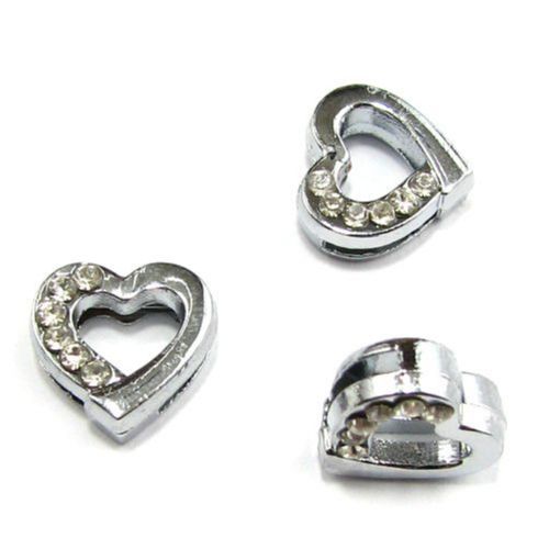Metal heart form for stringing with shiny crystals 10 mm hole 8 mm