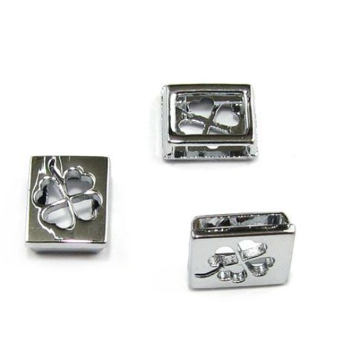 Metal Slide Charms for DIY Wristbands Bracelets, Silver Clover, 10 mm, Hole: 8 mm