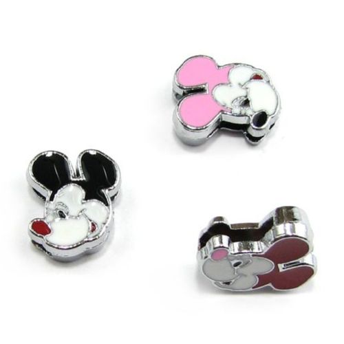 Metal Slide Charms for Bracelets, Miki Mouse, Silver Colored Beads/ Assorted, 11 mm, Hole: 8 mm