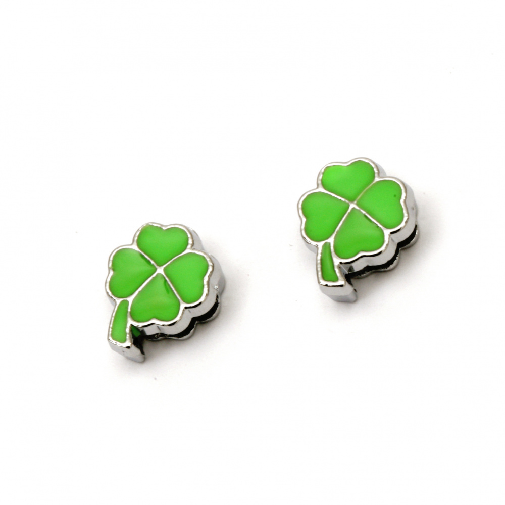 Colored green metal clover for jewelry making 10 mm hole 8 mm