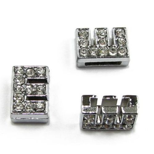 Jewelry components metal charm, beads connector letter E for stringing with crystals hole 8 mm