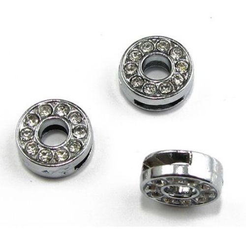 Jewelry element, metal bead with rhinestones for handmade accessories in the shape of letter O hole 8 mm