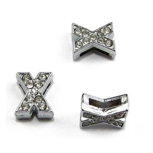 Letter X metal bead for stringing, DIY accessories making with tiny crystals hole 8 mm