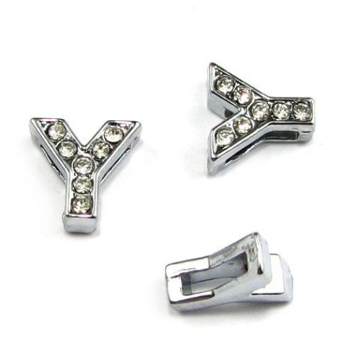 Jewelry metal findings letter Y for stringing with smalll crystals hole 8 mm