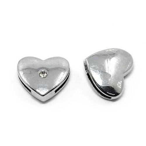 Сърце за нанизване метал с кристал 12 мм дупка 0.8 мм