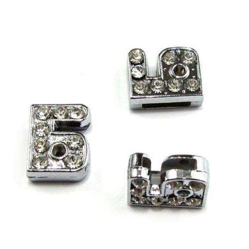 Metal Slide Beads with Rhinestones / Letter Б  / Hole: 8 mm