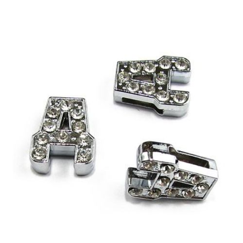 Letter Д, metal component with small crystals for craft jewelry making hole 8 mm