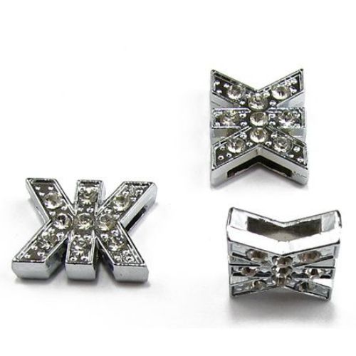 Cyrillic letter Ж for stringing, metal component with glossy crystals for handmade jewelry 8 mm