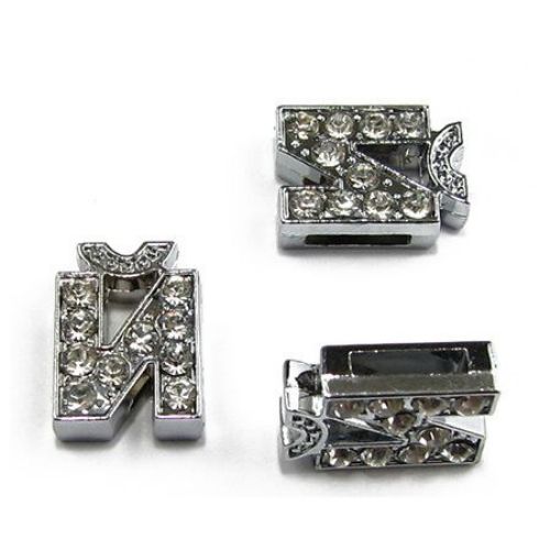 Crystal Rhinestone Slide Charms /  Letter Й for DIY, Wristbands, Bracelets, Jewelry Making, Hole: 8 mm