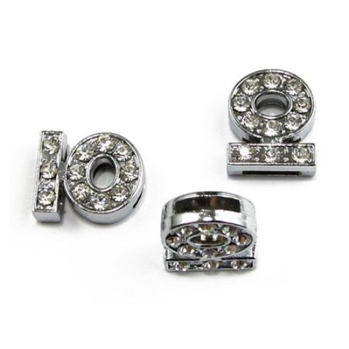 Metal bead stringing element in the shape of  cyrillic letter Ю with sparkling crystals 8 mm
