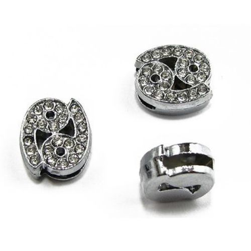 Metal bead stringing element in the shape of  zodiac sign Cancer  with sparkling crystals  11 mm hole 8 mm