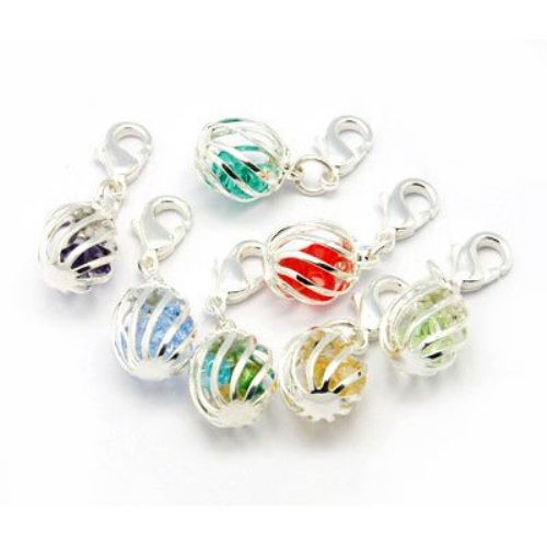 Metal Round Pendant with Crystals, Sphere Charms for Necklace and Bracelet Jewelry Making, ASSORTED Colors, 29x10x14x10 mm