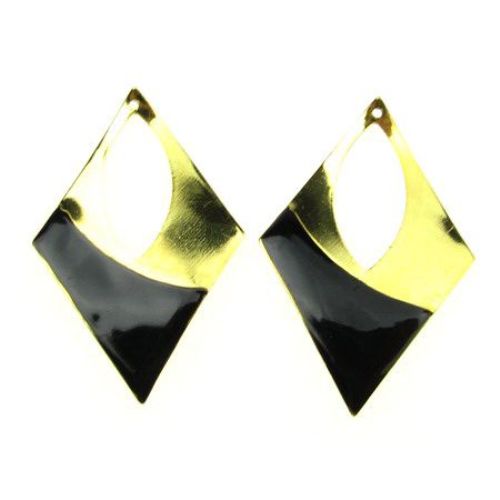 Metal pendant with painted rhombus bead 51x34x1 mm gold color - 2 pieces