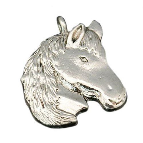Flat, metal pendant - horse's head for handmade talismans,  accessories 29x26x3 mm hole 2 mm color white - 2 pieces