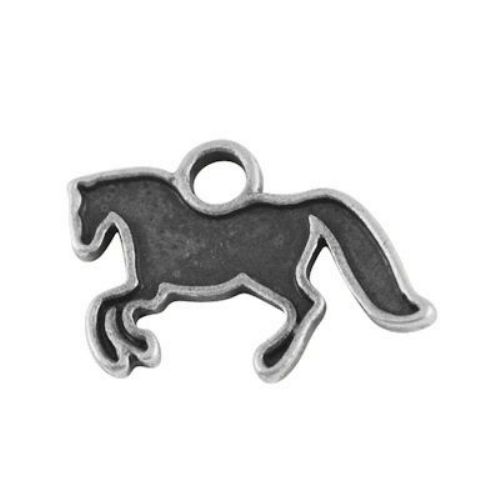 Metal horse pendant for DIY necklaces, bracelets and garment accessories 15.5x24x1.5 mm hole 3.5 mm color silver - 5 pieces