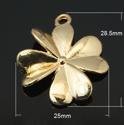 Pendant metal flower 28.5x25x6 mm hole 2.5 mm color gold -2 pieces