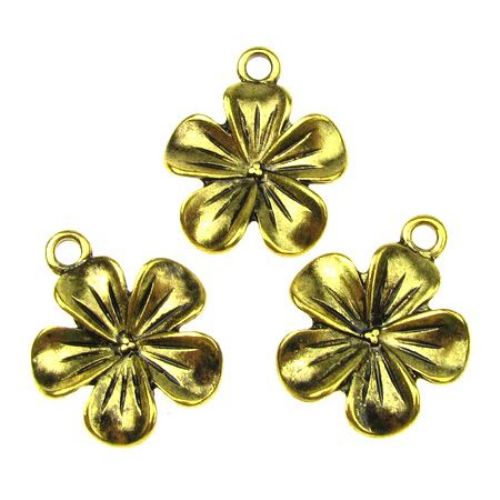 Metal Pendant / Flower, Charms for Jewelry Making, 23x20x4 mm, Hole: 2 mm, Old Gold, 5 pieces