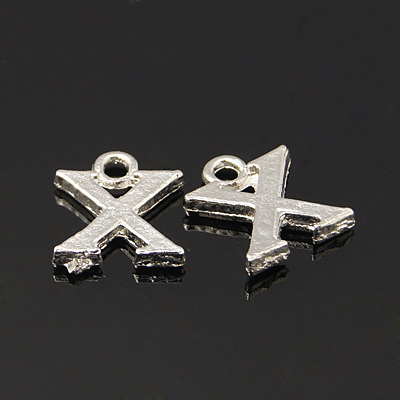 Metal flat pendant - letter X with ring 12x10x1.5 mm - 5 pieces