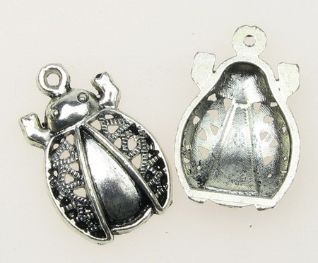 Pendant metal ladybug 23x15x4 mm hole 2 mm color old silver - 10 pieces