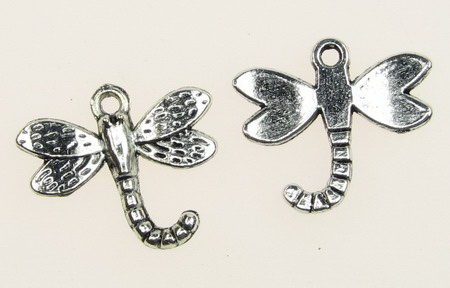 Pendant metal dragonfly 19x22x2.5 mm hole 2 mm color old silver - 10 pieces