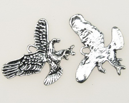Pendant metal eagle 25x31x3 mm hole 2.5 mm color old silver - 4 pieces