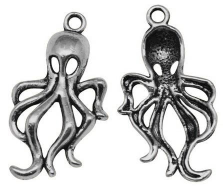 Pendant metal octopus 31x17x4 mm hole 3 mm color silver -5 pieces