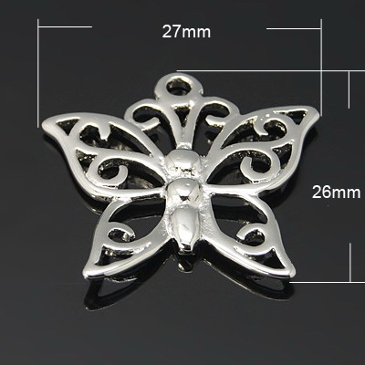 Delicate metal butterfly, openwork charm bead 26x27x3 mm hole 3 mm color silver - 2 pieces