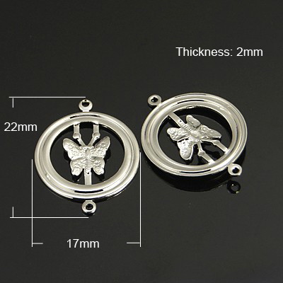 Connecting element metal circle with butterfly 22x17x2 mm hole 1 mm color white -5 pieces