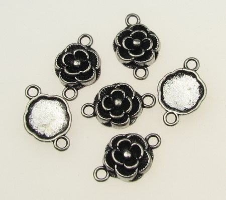 Connecting element metal rose 20x12x3.5 mm hole 2 mm color old silver -10 pieces