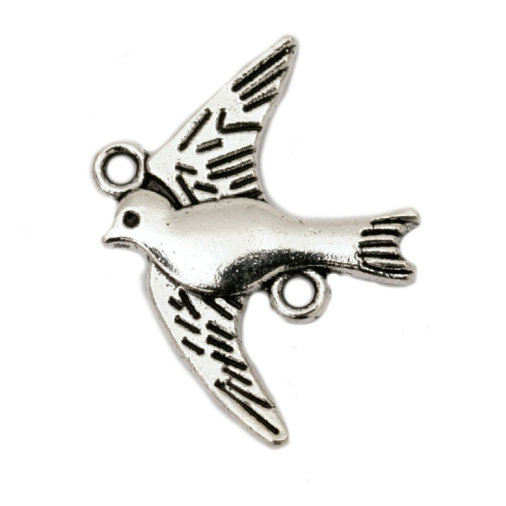 Metal Connecting Element / Bird, Tibetan Style Connector Bead for Jewelry Accessories, 17x21x2 mm, Hole: 1.5 mm, Old Silver -10 pieces