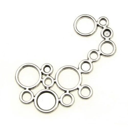 Metal Connecting Element / Circles, Connector Bead for Craft Jewelry Making, 57x38.5x2 mm, Hole: 3 ~ 10 mm, Silver