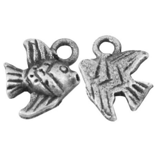 Tibetan Style Metal Pendant / Fish, 8x7.5x2 mm, Hole: 1 mm, Old Silver, 20 pieces