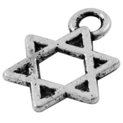 Metal Pendant, Antique Silver Charm /  The Star of David, 9x1 mm, Hole: 2 mm, 50 pieces