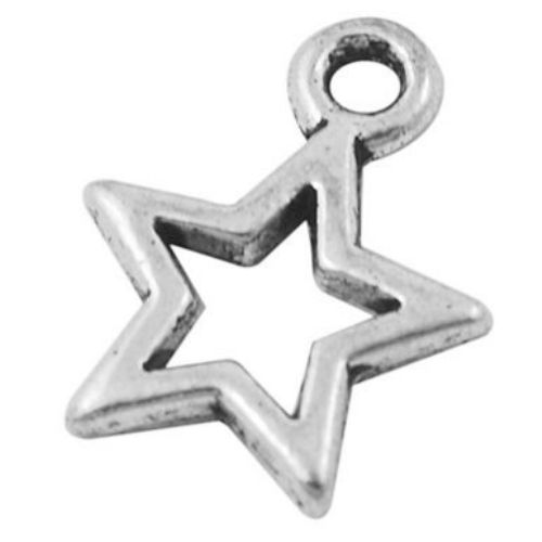 Metal star, openwork pendant with ring 14x10x2 mm hole 1.5 mm color silver - 10 pieces