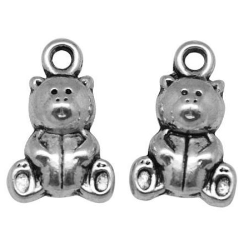 Pandantiv urs metalic 16x10x5 mm orificiu 2 mm culoare argintiu -10 bucăți