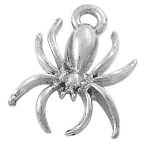 Pendant metal spider 18x14x3 mm hole 2 mm color silver - 10 pieces