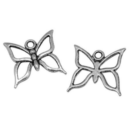 Pandantiv metal fluture 18x19x2 mm orificiu 2 mm culoare argintiu -10 bucăți