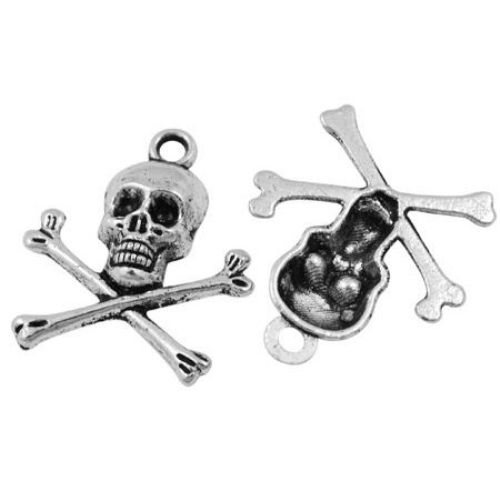 Pendant metal skull and bones shape 24x21x4 mm hole 2 mm color silver - 10 pieces