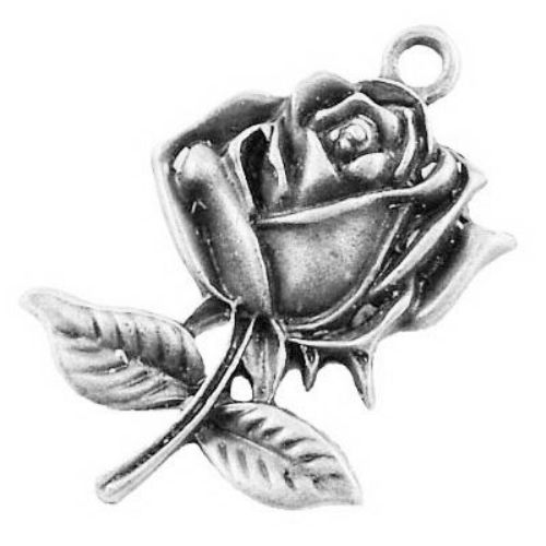 Pandantiv trandafir metalic 25,5x17,5x3 mm gaură 1,5 mm culoare argintiu -10 bucăți