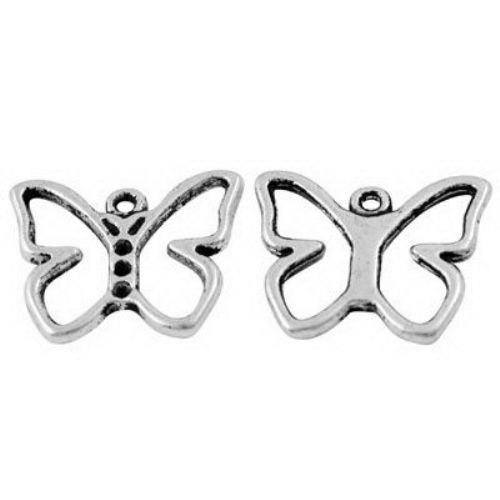 Metal butterfly bead, openwork pendant 16x19x1.8 mm hole 1 mm color silver - 2 pieces