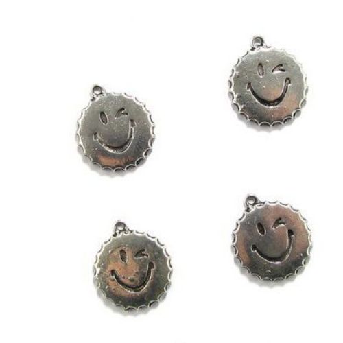 Pendant metal in the shape of smiling sun 27x23 mm hole 3 mm zinc color silver - 2 pieces