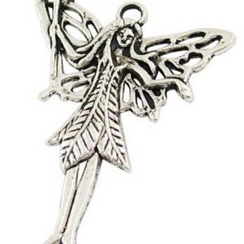 Metal charm bead, fairy figurine 49x39x3 mm hole 3 mm color silver - 2 pieces