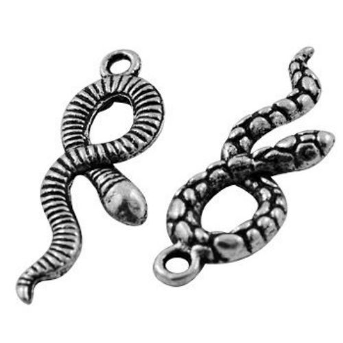 Jewelry metal components -  snake form embossed pendant 34.5x11.5x3.5 mm hole 2 mm color silver NF - 10 pieces