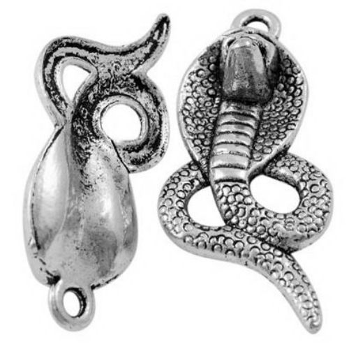 Metal snake shaped pendant 34.5x11.5x3.5 mm hole 2 mm color silver NF - 2 pieces