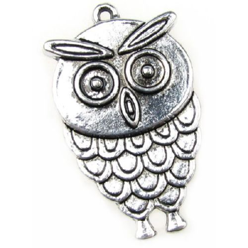 Metal owl shaped pendant - the symbol of wisdom 35x21x3 mm hole 2 mm color silver - 2 pieces