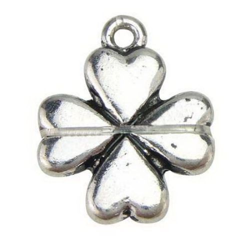 Jewelry metal components - lucky pendant with four-leaf clover 20x17x3 mm hole 1 mm color silver - 6 pieces