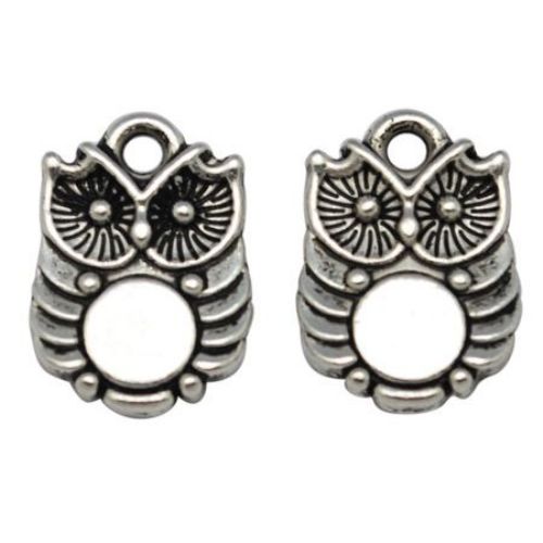 Висулка метална бухал 14x10x3 мм дупка 2 мм цвят старо сребро - 10 броя