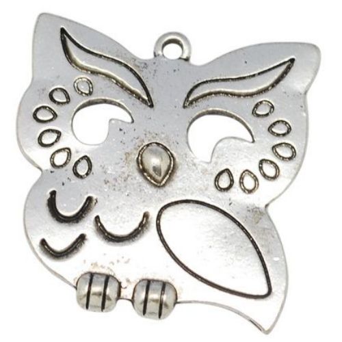 Jewelry metal findings, flat owl pendant 30x30x2 mm hole 2 mm - 2 pieces